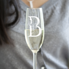 Hampers and Gifts to the UK - Send the Personalised Floral Initial Champagne Glass
